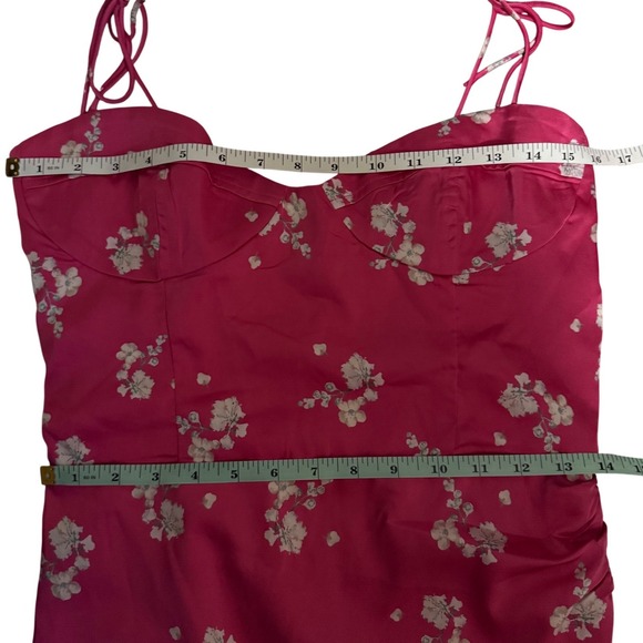 Bardot Amika Pink Floral Satin Bustier Midi Dress Wedding Guest Revolve NWT - 8 - Picture 12 of 15